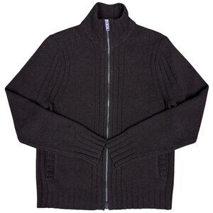 EUC Men's EXPRESS 100% Lambs Wool Full 2-Way Zip Sweater Brown |‎ Size Small